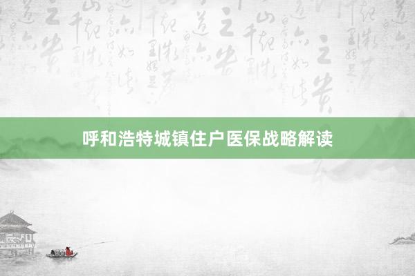 呼和浩特城镇住户医保战略解读
